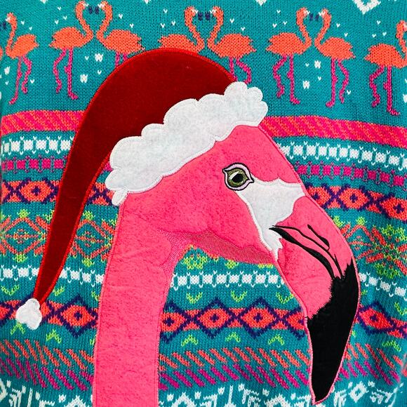 Blizzard Bay Festive Fashionable Flamingo Ugly Christmas Sweater Size Large - Picture 2 of 5